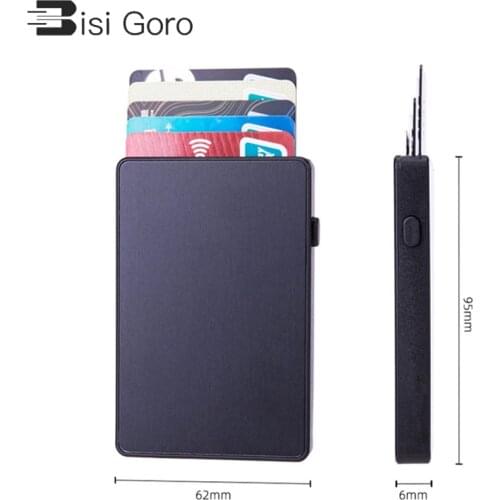 BISI GORO Anti-theft Smart Wallet Aluminum Single Box Slim RFID Fashion Clutch Pop-up Push Button Card Holder New Name Card Case