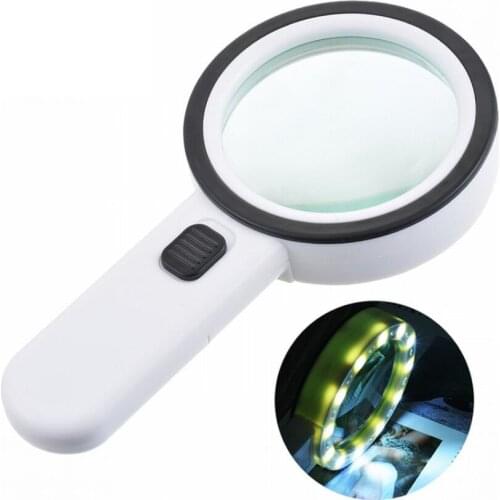 12 LED Illuminated Handheld Magnifying Glass 30X Double Layers Optical Glass Reading Magnifier Dia 80mm Lens Jeweler Loupe