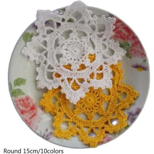 Vintage Round lace cotton table place mat pad Cloth crochet placemat cup mug Christmas tea coffee coaster dining doily kitchen