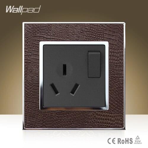 Wallpad Hotel16A AU Switched Socket Goats Brown Leather 1 Gang 1 Way and 16A Air Condition AU Socket Free Shipping