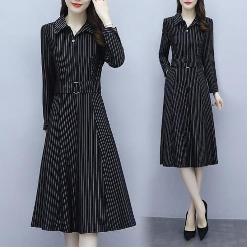 Womens Stripe Shirt Long Sleeve Dress Party Cocktail Loose Slim Casual Birthday Blouses Blusas Autumn Dresses For Ladies Woman