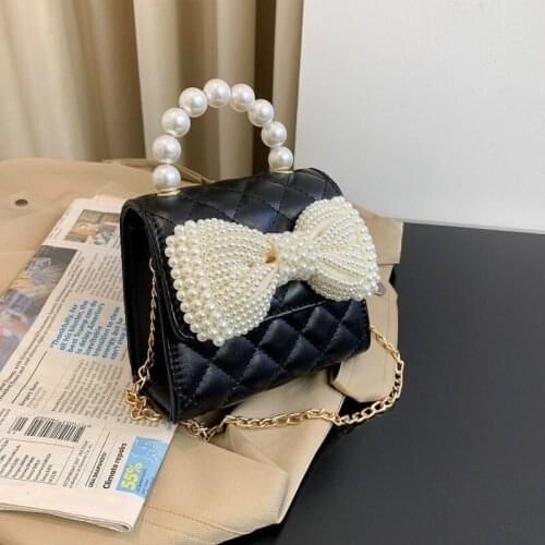 LHXCY Womens Bow Mini Handbags Check Chain Crossbody Bag For Women 2021 New Fashion Simple Pu Leather Pearl Small Shoulder Bags