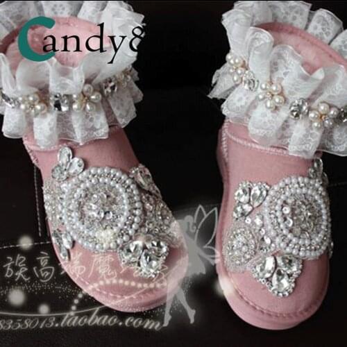 High end hand designed exclusive custom lace pearl disc Princess lace lace lace lace snow boots
