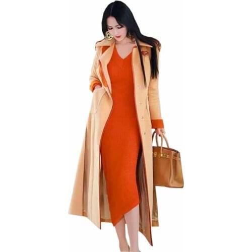X-Long Woolen Cloth Coat Women Autumn Winter Plus Cotton Thicken Outwear Splice Hem Both Sides Split Wool Blends Jackets KW320