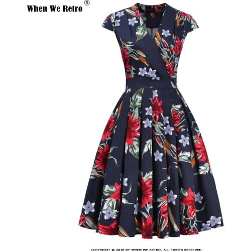 When We Retro 50s 60s Women Summer Casual Short Sleeve Midi Dress Print Vintage Dress Elegant Plus Size Pleated Dresses QY0816
