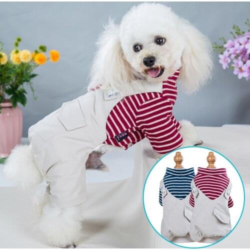 Winter Thickening Dog Clothes Striped Stand Collar Jumpsuit Dogs Cotton-padded Cat Apparels For Small Dog Chihuahua Pet Clothing