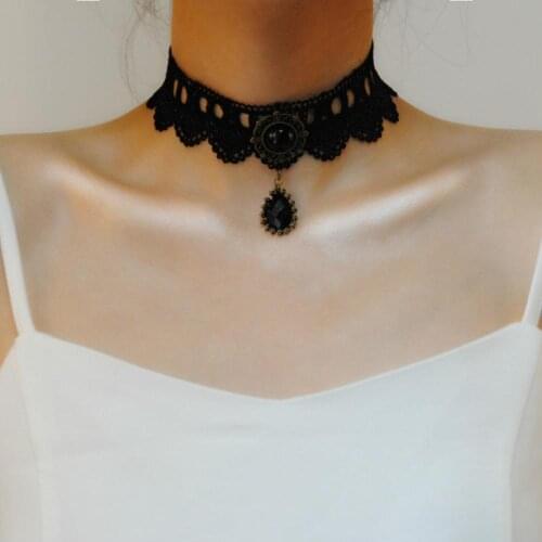 1pc Gothic Style Tattoo Tassel Lace Necklace Pendant Chain Crystal Choker Wedding Jewelry Necklace Women False Collar Statement