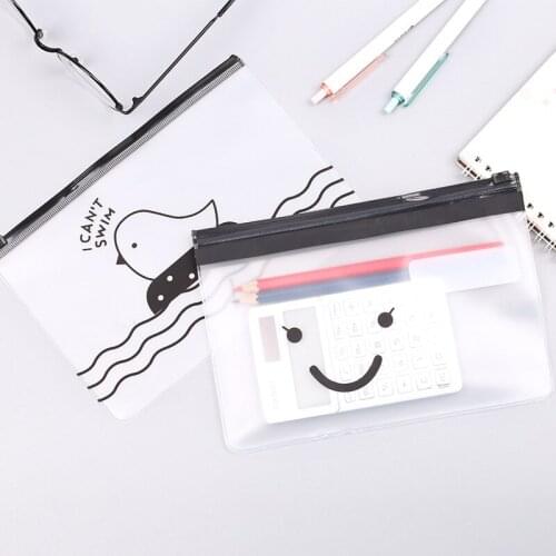 1pcs stationery storage bag creative beard chick translucent frosted waterproof paper bag pull side bag