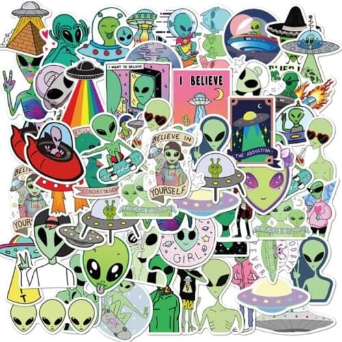 10/30/50PCS Alien UFO Cartoon Graffiti Luggage Trolley Scooter Laptop Computer Mobile Phone Waterproof Sticker Toy Wholesale