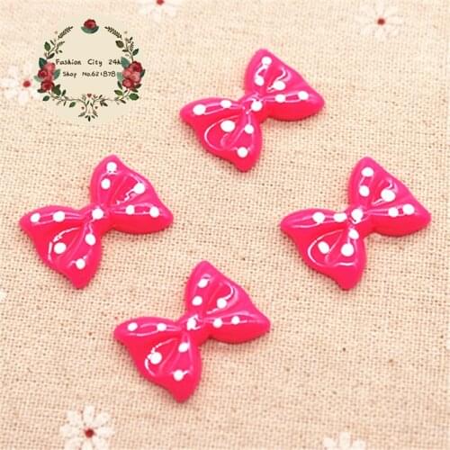 10pcs kawaii Polka Dot Hot Pink Bow Resin Flatback Cabochon DIY Decorative Craft Scrapbooking,20*27mm