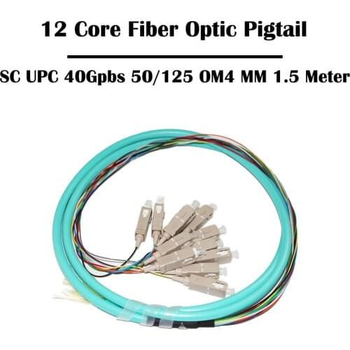12 Core 1.5 Meters SC/UPC 40Gbps 50/125 OM4 MM Multimode Fiber Optic Pigtail FTTH Ethernet Networking Fiber Cable