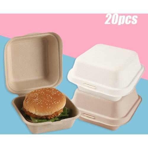 20pcs Disposable Eco-Friendly Cake Box Fruit Salad Hamburger Meal Storage Food Prep Lunch Box Eco-Friendly Bento Box Writable