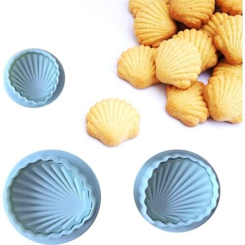 3pcs Shell Shape Food-grade Plastic Fondant Cake Molds Cookies Cutter Biscuit Mold Baking Cake Tool Cake Decorating Tool