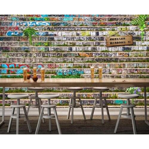Custom mural wallpaper 3D creative retro brick wall plant graffiti wall board tag bar background decorative painting