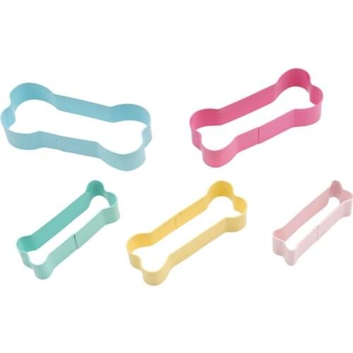 Mixed Color 5pcs/set Dog Bone Shape Stainless Steel Cookie Cutter Pastry Biscuit Mould Stamps DIY Baking Cake Mold Kitchen Tools
