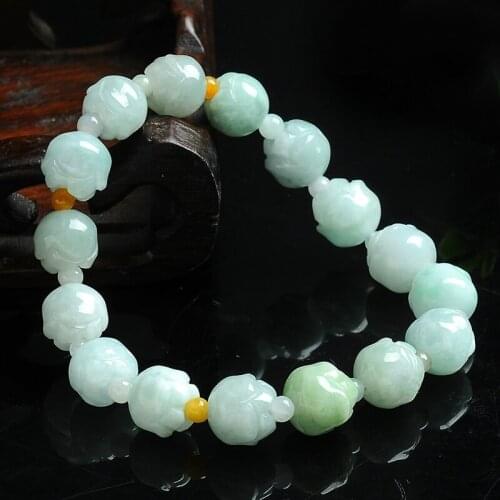 Jade Stone Jadeite Emerald Lotus Bead Bracelet Charm Jewellery Fashion Accessories Chinese Carved Amulet Gifts for Women Her
