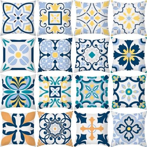 Ethnic Floral Patterns Sofa Cushion Cases Nordic Geometric Simple Blue Pillows Case Bohemian Decor Fashion Couch Throw Pillows