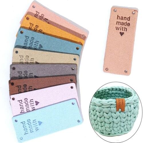20Pcs Labels Tags Hand Made With Love Leather Label For Clothes Handmade Label Sewing Tags Knitting Accessories 2*5CM
