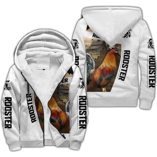 Rooster 3Dprinted Fleece Zipper Hoodies Unique Funny Awsome Men/Women Unisex Winter Warm Double Plus Velvet Jacket Costumes W-1