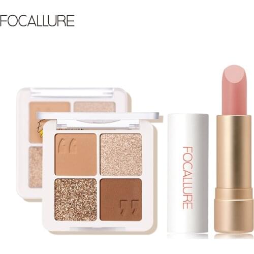 FOCALLURE Cosmetics 2 pcs Makeup Sets Lipstick Eyeshadow Palette Waterproof Professional High Quality Pigment Shadows For Women