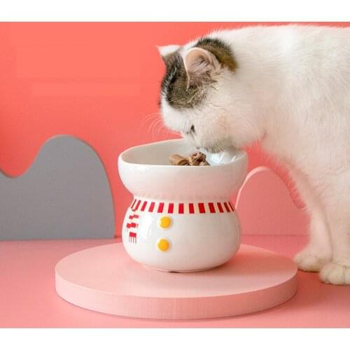Cartoon Snowman Pet Ceramic Bowl for Cats and Dogs Ceramic Pet Bowl for Non-slip High Foot Cat Bowl Food Drinking Bowl Feeder