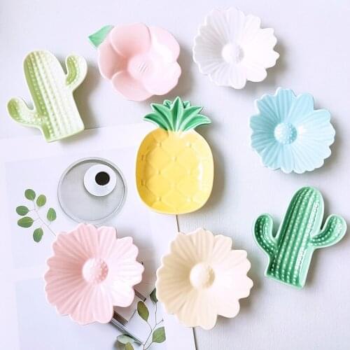 Ceramic Small Dish Plant Flower Plate Soy Sauce Dish Pigment Ceramic Dish Vinegar Jam Bowl Kitchen Plate Candy Plate Cake Dish