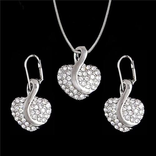 Set of Jewelry 2 pcs/set Necklace Earrings Set Rhinestone Crystal Tone Heart Design Jewelry Sets For Women