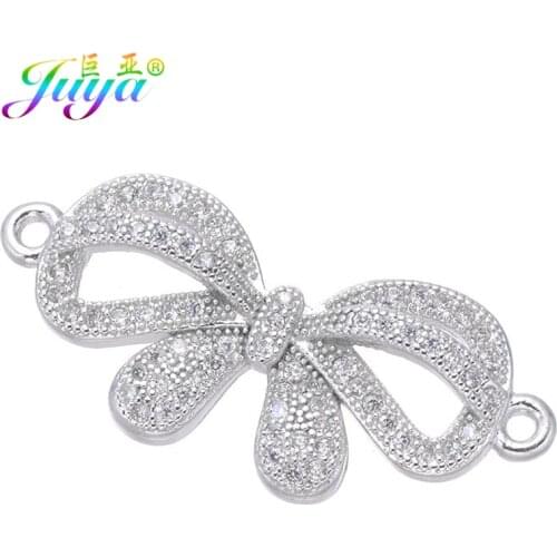 Juya DIY Bracelet Components Supplies Micro Pave Zircon Bowknot Connectors Accessories For Fashion Needlework Jewelry Making