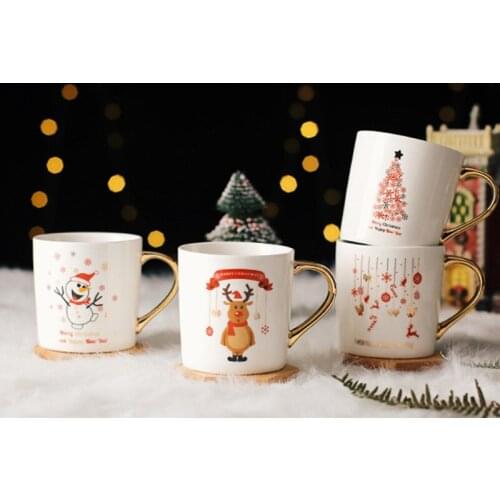 Creative Ceramic Coffee Teacup Christmas Mug Bone China Water Cup Breakfast Milk Mug Couple Gift