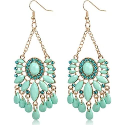 Mint green acrylic crystal beads gold alloy charm vintage chandelier pendant charms drop dangle earring for women
