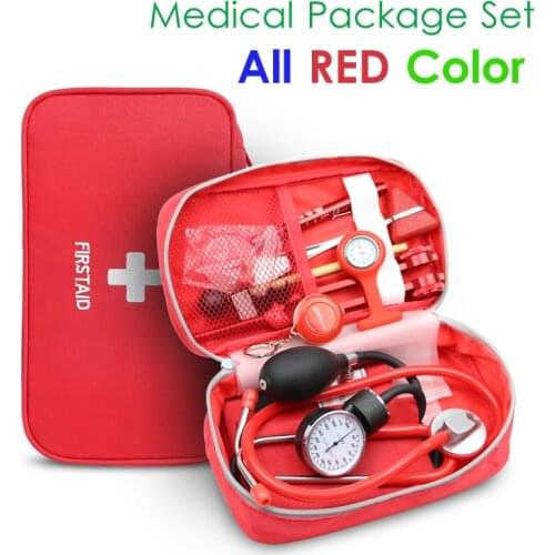 8PCS Set Medical Storage Kit Health Bag Pouch with Stethoscope Manometer Tuning Fork Reflex Hammer LED First Aid Penlight Torch