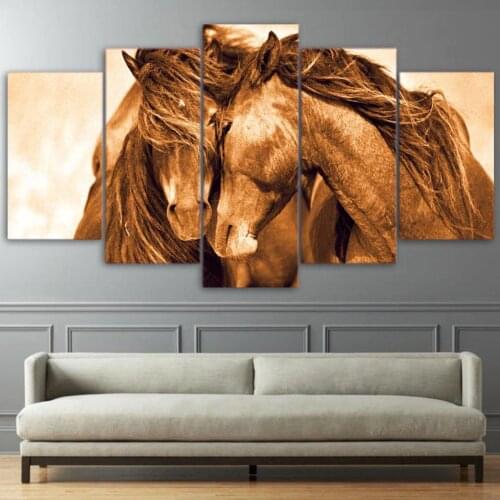 Pictures Painting Wall Art Modular Poster Framework 5 Panel Red Horse Animal Modern Canvas Living Room HD Home Decor Printed