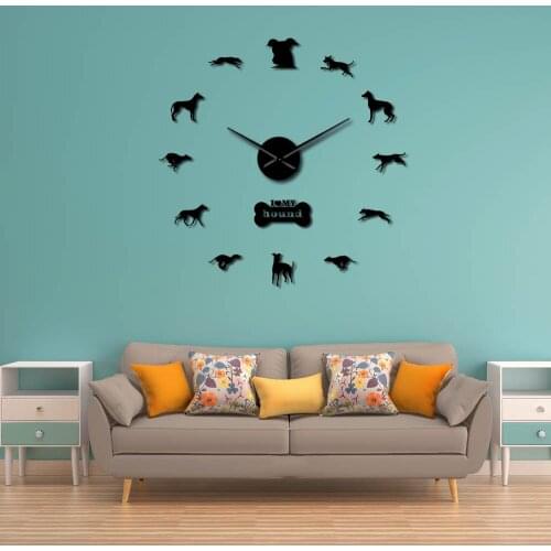 I Love My Hound Dog Mirror Effect 3D DIY Wall Clock Animals Design Pet Shop Puppy Lover Home Decor Self Adhesive Clock Watch