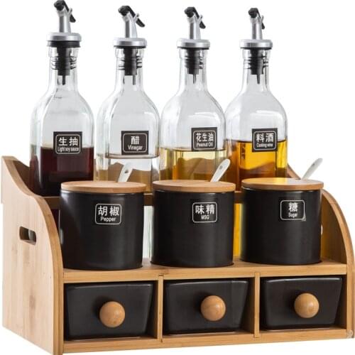 Nordic creative ceramic seasoning box seasoning jar set household kitchen storage glass oil bottle seasoning jar combination