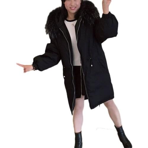 New Real Natural Raccoon Fur Winter Jacket Women White Duck Down coat Thick Hood Coat Long Plus Size Parka Female Down coat