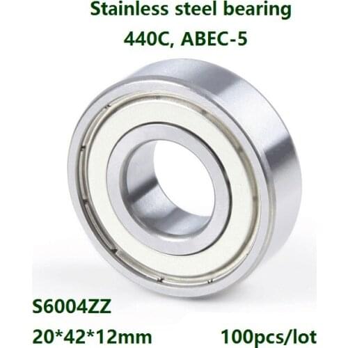 100pcs/lot S6004ZZ 20x42x12mm Stainless steel bearing ABEC-5 Double metal shielded cover Deep Groove Ball bearing