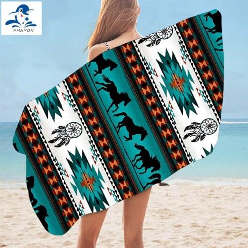 PHAYON Tribal Horse Pattern Surf Poncho Microfiber Bath Towel Large Beach Towels Soft Beach Mat Quick Dry Sport Towel for Adults