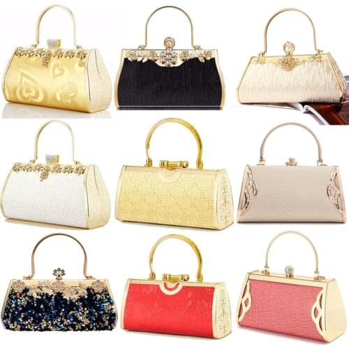 Luxury Women Clutch Bags Golden PU Evening Bags Bucket Shaped Female Vintage Handbags Party Wedding Purse Wallets