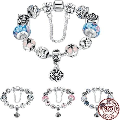 S925 Silver Diy exquisite glass beads womens bracelet snake bone chain and snowflake accessories bracelet