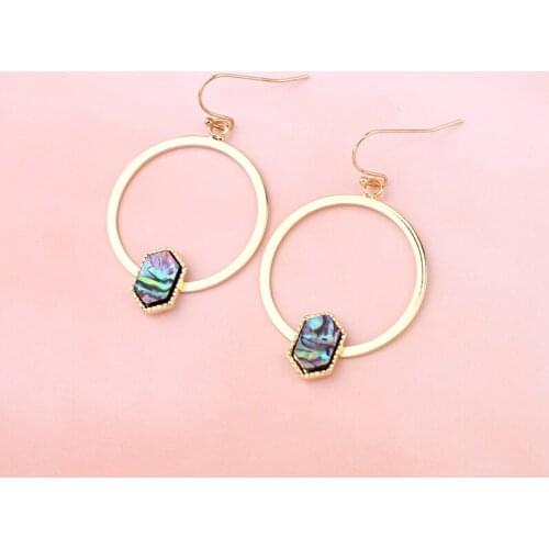 Abalone Shell Resin Dangle Earrings Geometric Hexagon Triangle Shell Pendant Metal Hollow Round Earrings Women Trendy Jewellery