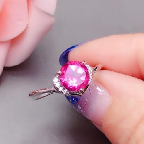 Topaz ring Free shipping Natural Real Pink topaz Ring 925 sterling silver 7*7mm gemstone For men or women jewelry
