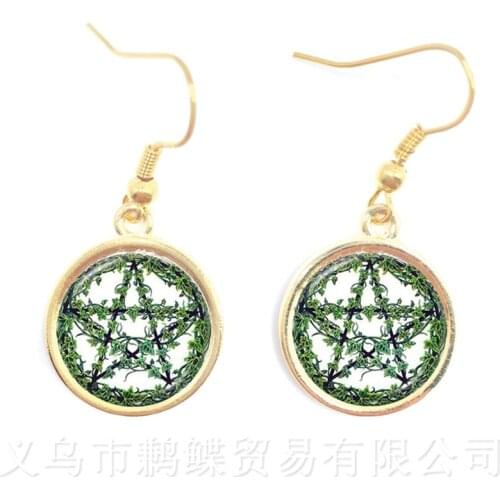 Mystic Pentacle Satanic Earrings Glass Cabochon Goth Pendant Wiccan Star Accessories Pray For Happiness Gift For Friends