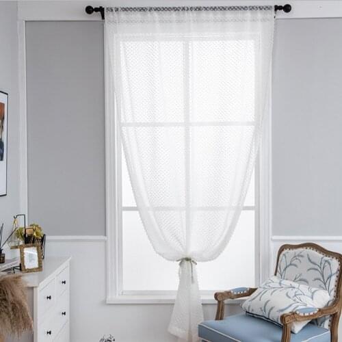YanYangTian Wear rod White Tulle linen Curtain living room bedroom kitchen curtains decoration drape Plaid ornament