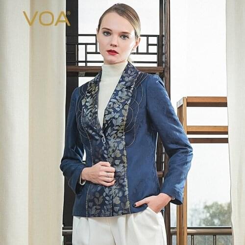 VOA Silk Yarn-Dyed Jacquard Lapel Mix Material Stitching Yellow Decorative Open-Line Loose-Leaf Design Slim-Fit Suit Jacket W632