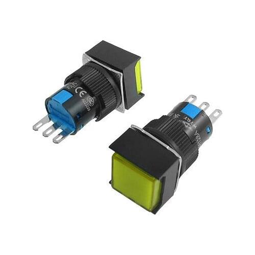 Yellow Squared Cap 1NO 1NC Momentary Push Button Switch AC 220V 5A