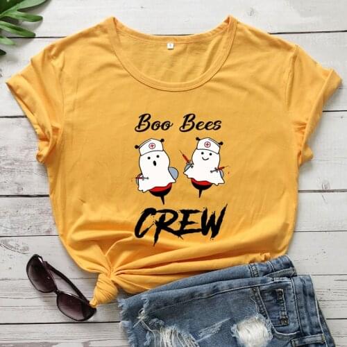 Spooky Nursing Holiday Top Tee Shirt Colored Nurse Boo Bees Crew T-shirt Funny Women Autumn Halloween Party Gift Tshirt