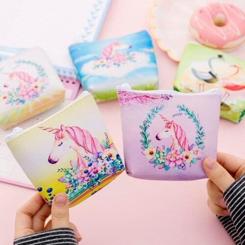M345 Women Purses Cute Cartoon Unicorn Flamingo PU Leather Coin Bag
