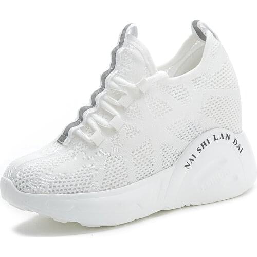 Mesh Breathable White Sneakers Shoes For Women 2021 Summer Increasing Casual Female Sneakers Sport Platform Comfort Design Shoes