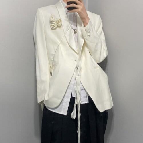 England style Three-dimensional rose flowers loose blazer female button side slit irregular dark black suits jacket F2065