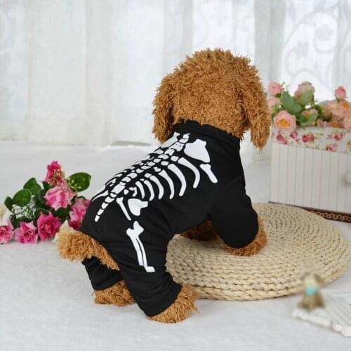 Winter Warm Dog Clothes Skeleton Printed Pet Halloween Cosplay Costumes for Chihuahua French Bulldog Pet Four-legged Outfits
